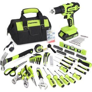 232-Piece 20V Cordless Lithium-ion Drill Driver and Home Tool Set, Household